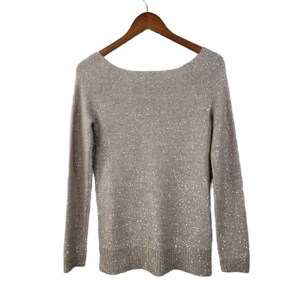 Stile Benetton Sweater size Small Lightweight Gold Sequin Embellished tan Mohair - Picture 3 of 6